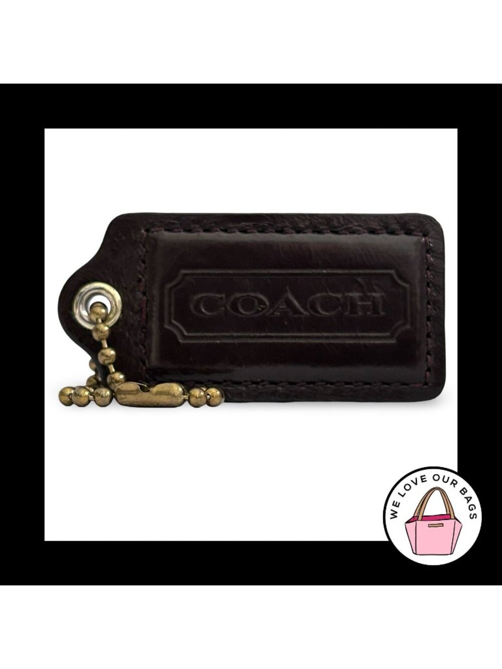 COACH HANG TAG 2.5" Mahogany Brown Leather Bag Charm Keychain Fob Nickel Large